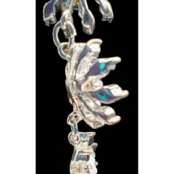 Necklace Snowflake Look Clear White Silver Black 19.25 Inch Adjust Lobster Clasp - Picture 10 of 13